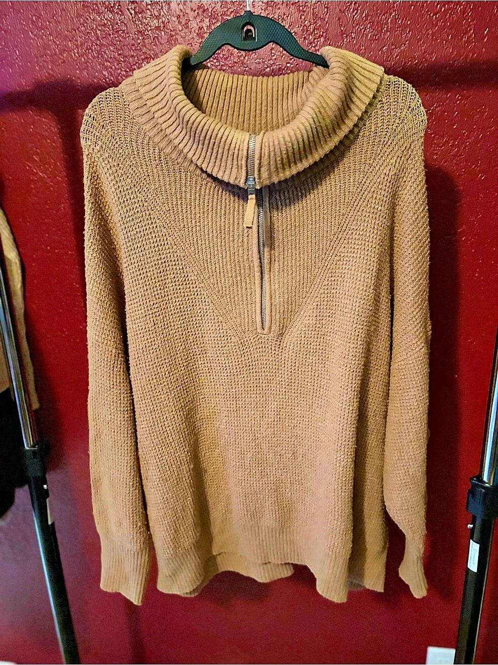 Aerie So Nostalgic Quarter Zip Sweater Brown